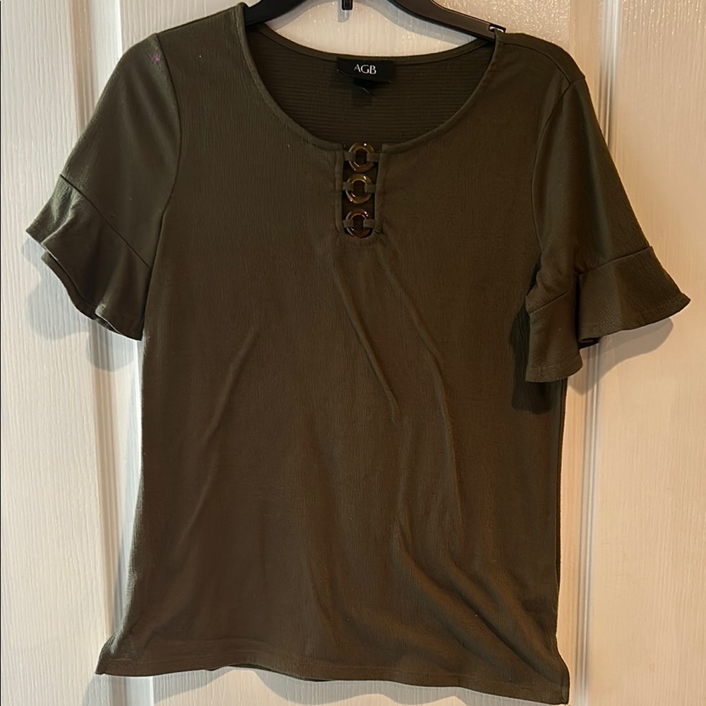 AGB Olive Green Ruffle Sleeve Top